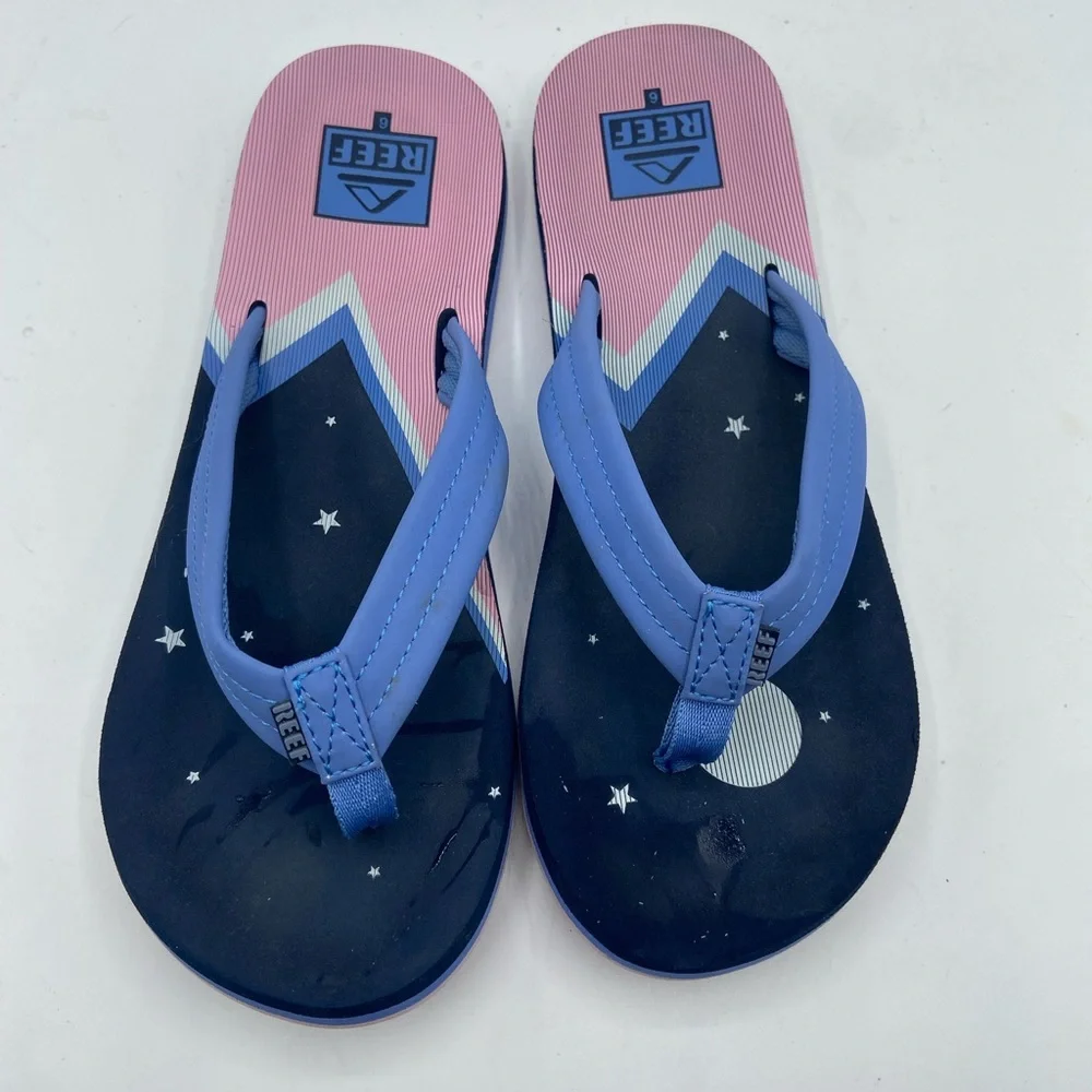 Reef Blue and Pink Flip Flops girls size 6